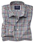  Slim Fit Brown Multi Gingham Block Check Flannel Cotton Casual Shirt Single Cuff Size Large By Charles Tyrwhitt