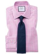 Charles Tyrwhitt Classic Fit Non Iron Gingham Pink Cotton Dress Shirt Single Cuff Size 15.5/34 By Charles Tyrwhitt