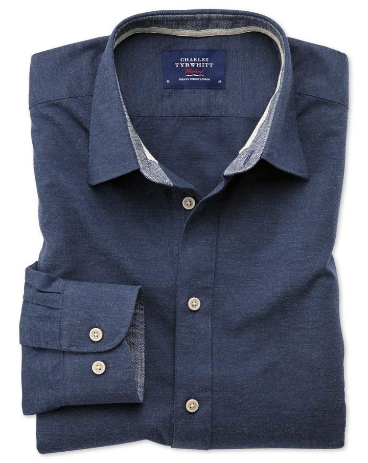 Charles Tyrwhitt Slim Fit Popover Navy Blue Cotton Casual Shirt Single Cuff Size Medium By Charles Tyrwhitt