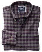  Extra Slim Fit Non-iron Purple Gingham Twill Cotton Casual Shirt Single Cuff Size Xxl By Charles Tyrwhitt