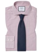  Classic Fit Non-iron Tyrwhitt Cool Poplin Check Berry Cotton Dress Shirt Single Cuff Size 15.5/33 By Charles Tyrwhitt