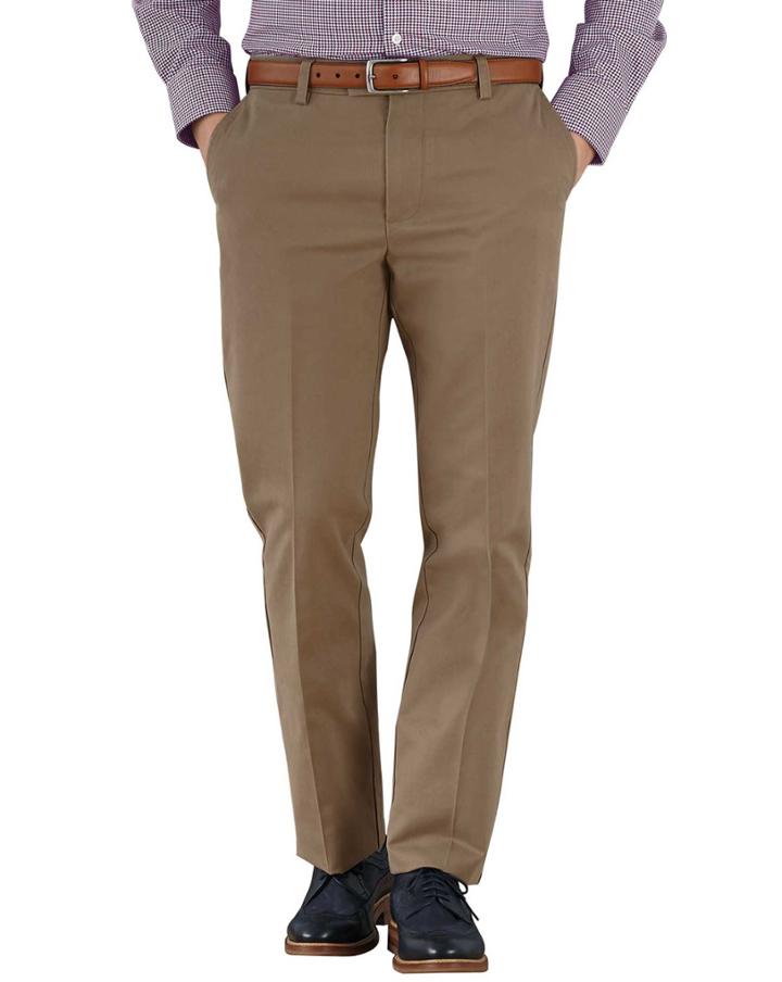 Charles Tyrwhitt Tan Slim Fit Flat Front Non-iron Cotton Chino Pants Size W30 L30 By Charles Tyrwhitt