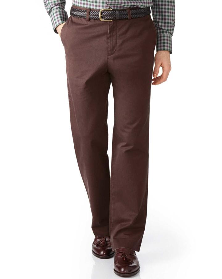 Charles Tyrwhitt Charles Tyrwhitt Brown Classic Fit Flat Front Cotton Chino Pants Size W30 L38