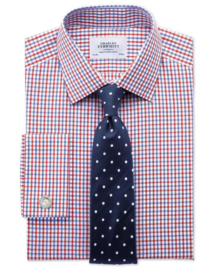 Charles Tyrwhitt Charles Tyrwhitt Extra Slim Fit Two Colour Check Red & Blue Cotton Dress Shirt Size 14.5/32
