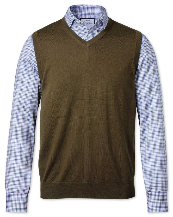  Olive Merino Wool Sweater Vest Size Medium By Charles Tyrwhitt