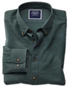  Classic Fit Green Herringbone Melange Cotton Casual Shirt Single Cuff Size Medium By Charles Tyrwhitt