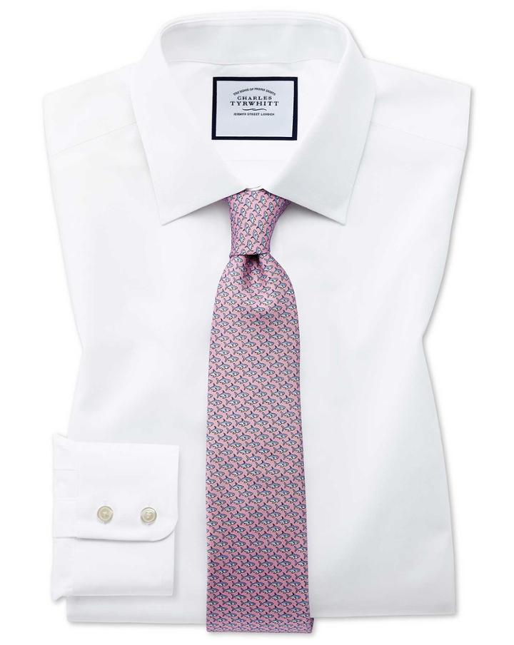  Extra Slim Fit White Egyptian Cotton Poplin Dress Shirt French Cuff Size 14.5/32 By Charles Tyrwhitt