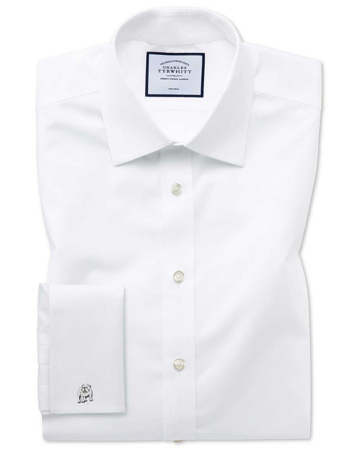 Extra Slim Fit White Non-iron Poplin Cotton Dress Shirt French Cuff Size 14.5/32 By Charles Tyrwhitt