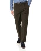  Brown Classic Fit Single Pleat Non-iron Cotton Chino Pants Size W32 L30 By Charles Tyrwhitt
