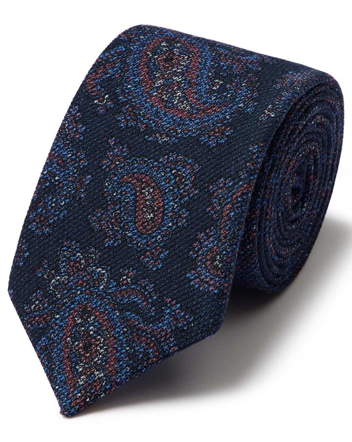  Navy Multi Paisley Wool Print Luxury Italian Tie By Charles Tyrwhitt
