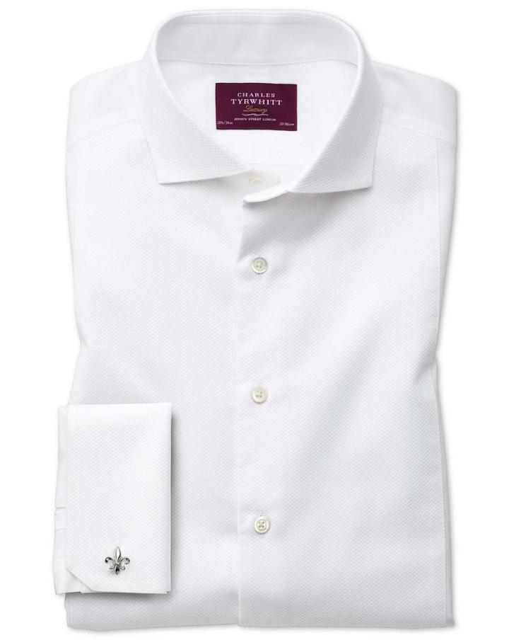 Charles Tyrwhitt Extra Slim Fit Spread Collar Non-iron Luxury White Cotton Dress Shirt French Cuff Size 14.5/33 By Charles Tyrwhitt