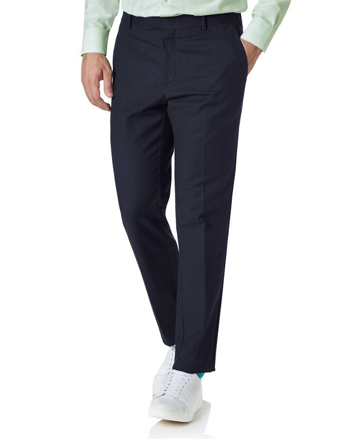  Navy Slim Fit Natural Performance Cotton Tailored Pants Size W30 L30 By Charles Tyrwhitt