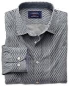 Charles Tyrwhitt Slim Fit Navy And Grey Spot Print Cotton Casual Shirt Single Cuff Size Xs By Charles Tyrwhitt