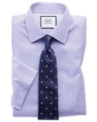 Charles Tyrwhitt Slim Fit Non-iron Bengal Stripe Short Sleeve Lilac Cotton Dress Shirt Size 15.5/short By Charles Tyrwhitt