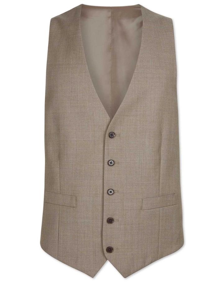  Fawn Adjustable Fit Twill Business Suit Wool Waistcoat Size W36 By Charles Tyrwhitt