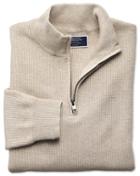 Charles Tyrwhitt Stone Pima Cotton Textured Zip Neck Sweater Size Large By Charles Tyrwhitt