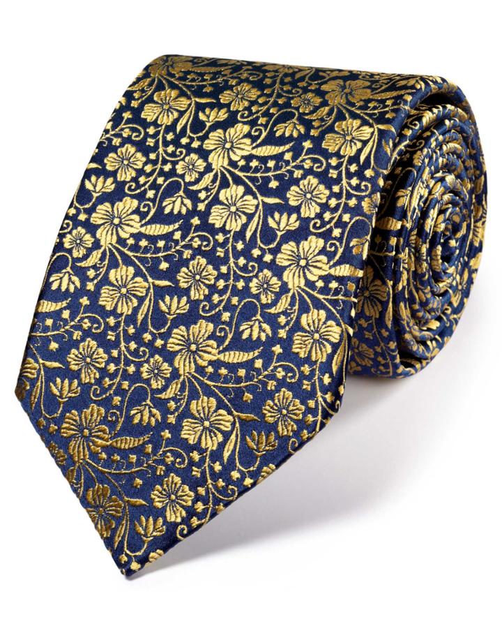 Charles Tyrwhitt Charles Tyrwhitt Navy And Gold Silk Luxury English Floral Tie
