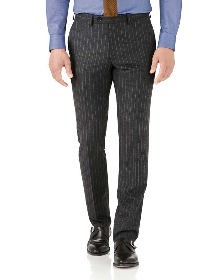 Charles Tyrwhitt Charcoal Stripe Slim Fit Flannel Business Suit Wool Pants Size W32 L32 By Charles Tyrwhitt
