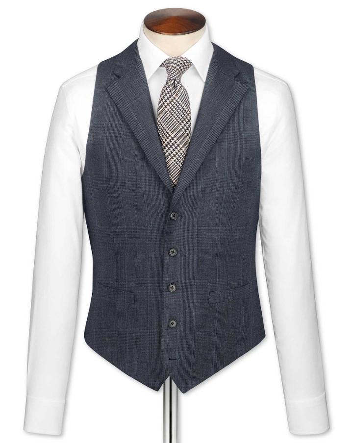 Charles Tyrwhitt Navy Check Saxony Business Suit Wool Vest Size W36 By Charles Tyrwhitt
