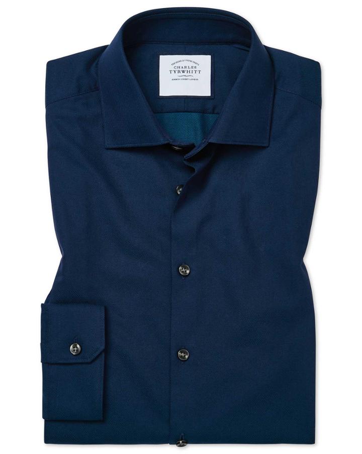  Super Slim Fit Micro Diamond Blue Cotton Dress Shirt Single Cuff Size 14/33 By Charles Tyrwhitt