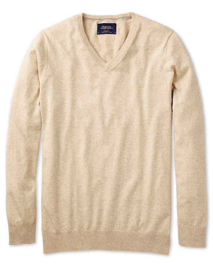 Charles Tyrwhitt Charles Tyrwhitt Stone Cotton Cashmere V-neck Cotton/cashmere Sweater Size Medium