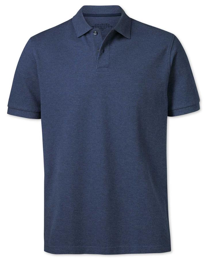  Indigo Melange Pique Cotton Polo Size Xxl By Charles Tyrwhitt