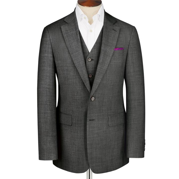 Charles Tyrwhitt Charles Tyrwhitt Grey Classic Fit Apsley Sharkskin Business Suit Super 100 Wool Jacket Size 36