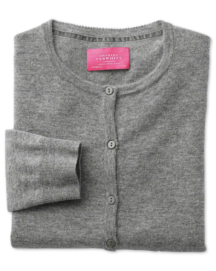 Charles Tyrwhitt Charles Tyrwhitt Light Grey Merino Cashmere Cardigan Size 14