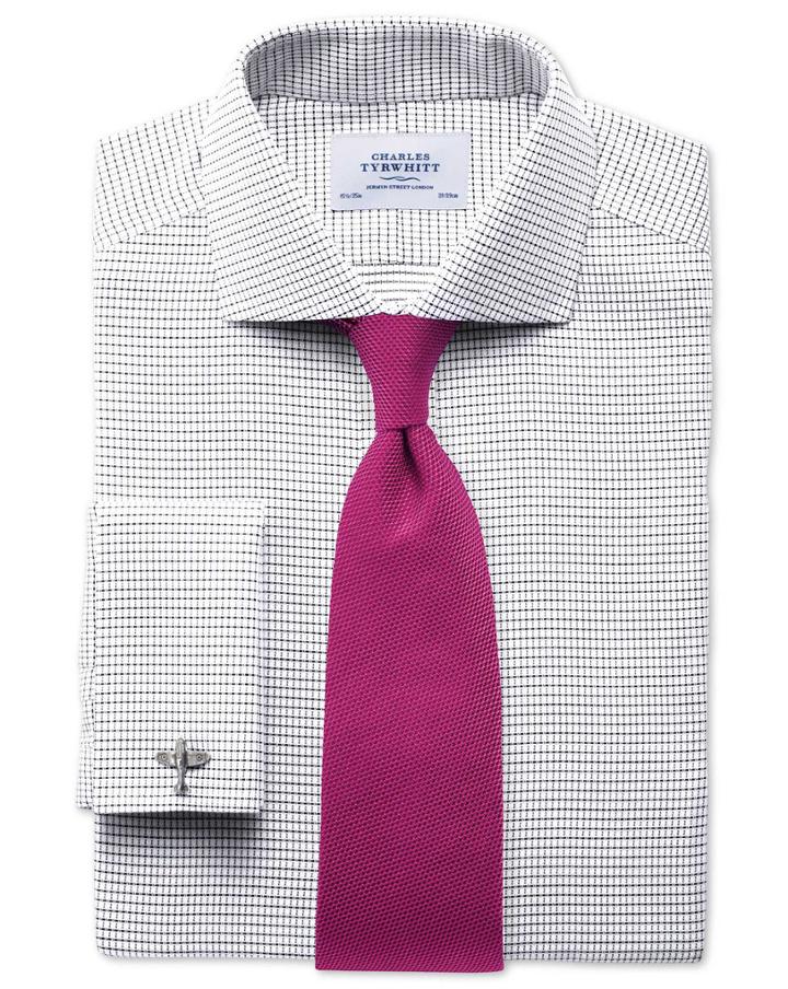  Slim Fit Spread Collar Non-iron White And Black Cotton Dress Shirt French Cuff Size 16.5/36 By Charles Tyrwhitt