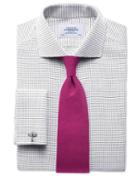  Slim Fit Spread Collar Non-iron White And Black Cotton Dress Shirt French Cuff Size 16.5/36 By Charles Tyrwhitt