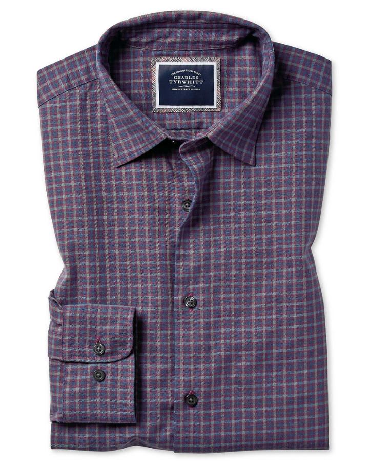  Classic Fit Purple Check Cotton With Tencel&trade; Single Cuff Size Large By Charles Tyrwhitt