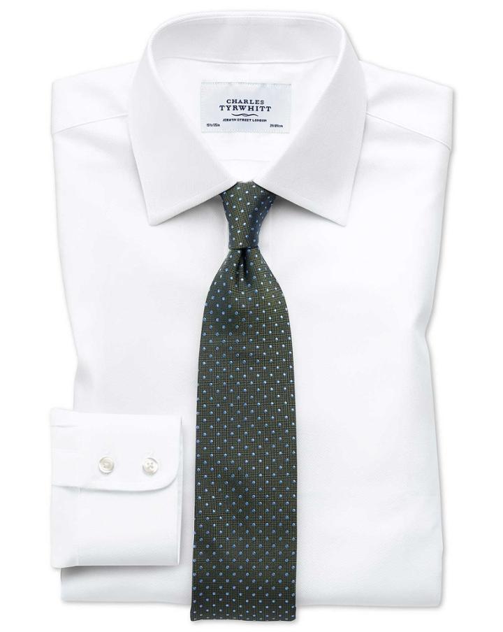 Extra Slim Fit Egyptian Cotton Cavalry Twill White Dress Shirt Single Cuff Size 15/33 By Charles Tyrwhitt