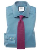  Classic Fit Non-iron Teal Arrow Weave Cotton Dress Shirt French Cuff Size 17/37 By Charles Tyrwhitt