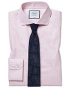 Extra Slim Fit Cutaway Collar Non-iron Soft Twill Pink Stripe Cotton Dress Shirt Single Cuff Size 14.5/33 By Charles Tyrwhitt