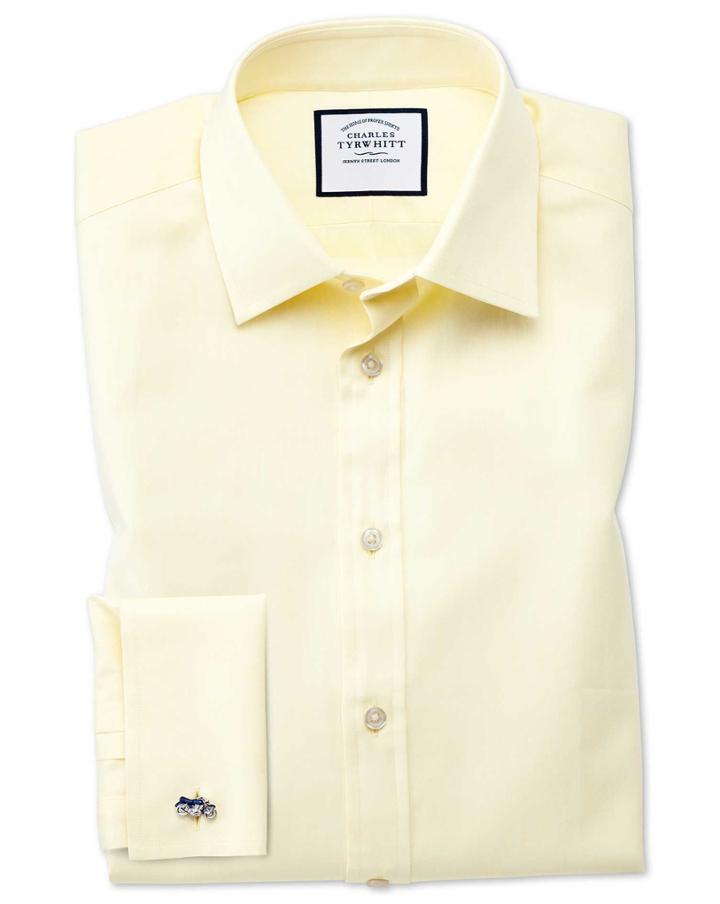 Charles Tyrwhitt Extra Slim Fit Fine Herringbone Yellow Cotton Dress Shirt French Cuff Size 14.5/32 By Charles Tyrwhitt