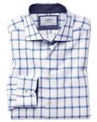 Charles Tyrwhitt Slim Fit Business Casual Semi-spread Collar Textured Check White And Blue Cotton Dress Shirt Single Cuff Size 14.5/33 By Charles Tyrwhitt
