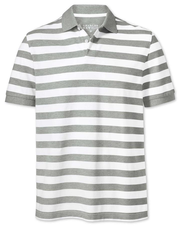 Charles Tyrwhitt Charles Tyrwhitt Grey And White Stripe Pique Cotton Polo Size Large