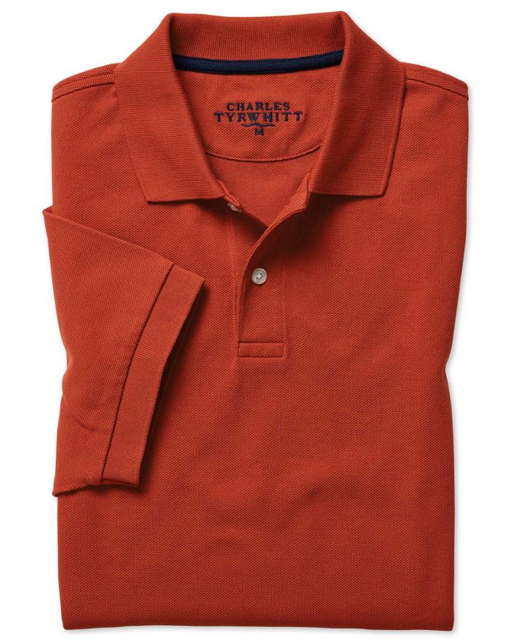  Burnt Orange Cotton Pique Polo Size Medium By Charles Tyrwhitt