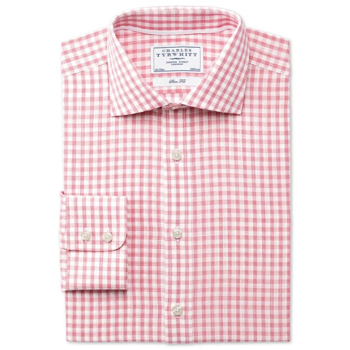 Charles Tyrwhitt Charles Tyrwhitt Coral Soft Gingham Semi-spread Slim Fit Shirt (15 - 35)