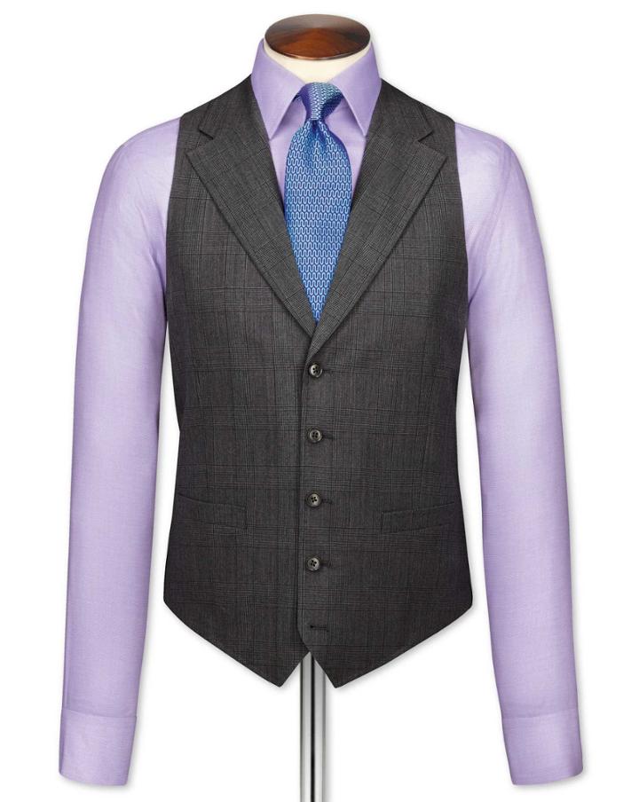 Charles Tyrwhitt Charles Tyrwhitt Grey Check Flannel Business Suit Wool Vest Size W36
