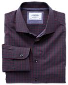 Charles Tyrwhitt Slim Fit Semi-spread Collar Business Casual Melange Red And Navy Check Egyptian Cotton Dress Shirt Single Cuff Size 16/35 By Charles Tyrwhitt