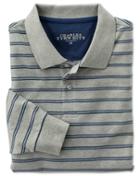 Charles Tyrwhitt Charles Tyrwhitt Classic Fit Grey And Blue Striped Pique Long Sleeve Cotton Polo Size Xl