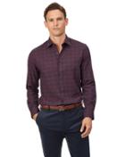  Extra Slim Fit Burgundy Check Cotton With Tencel&trade; Single Cuff Size Medium By Charles Tyrwhitt
