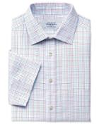 Charles Tyrwhitt Charles Tyrwhitt Slim Fit Non-iron Short Sleeve Multi Check Green Cotton Dress Shirt Size 16/short
