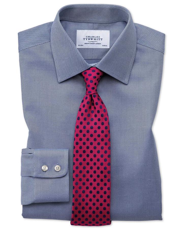 Extra Slim Fit Egyptian Cotton Cavalry Twill Navy Blue Dress Shirt French Cuff Size 14.5/33 By Charles Tyrwhitt