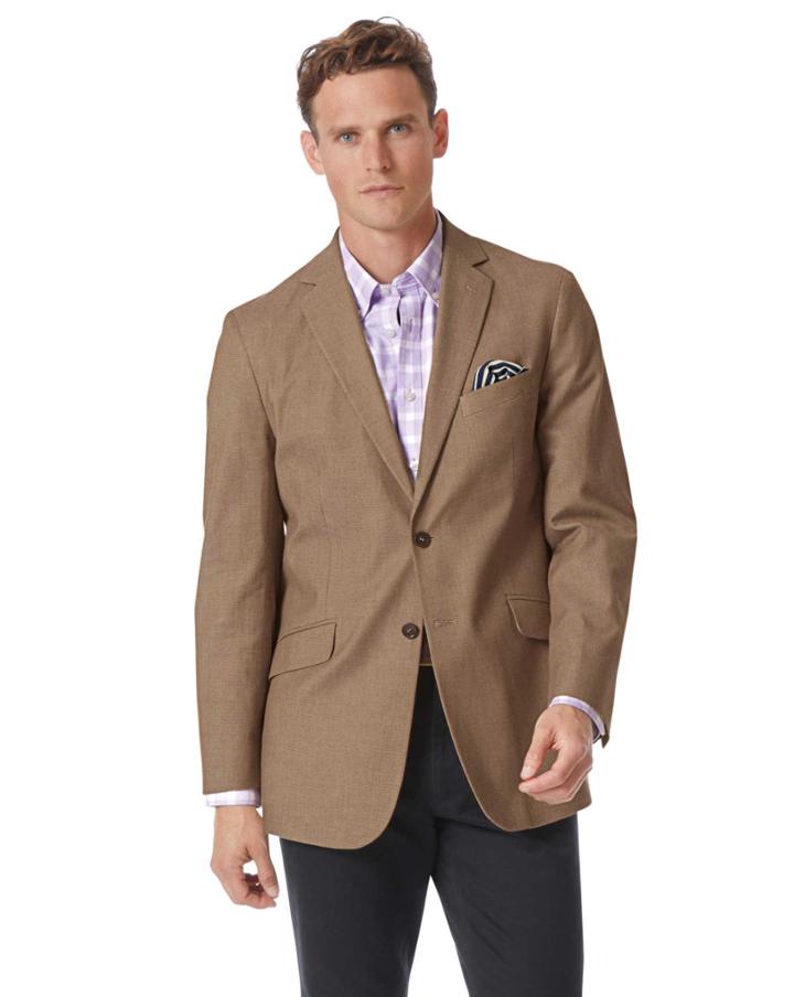  Classic Fit Tan Textured Stretch Cotton Cotton Jacket Size 38 By Charles Tyrwhitt