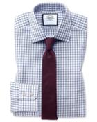  Extra Slim Fit Blue Windowpane Check Cotton Dress Shirt Single Cuff Size 14.5/32 By Charles Tyrwhitt