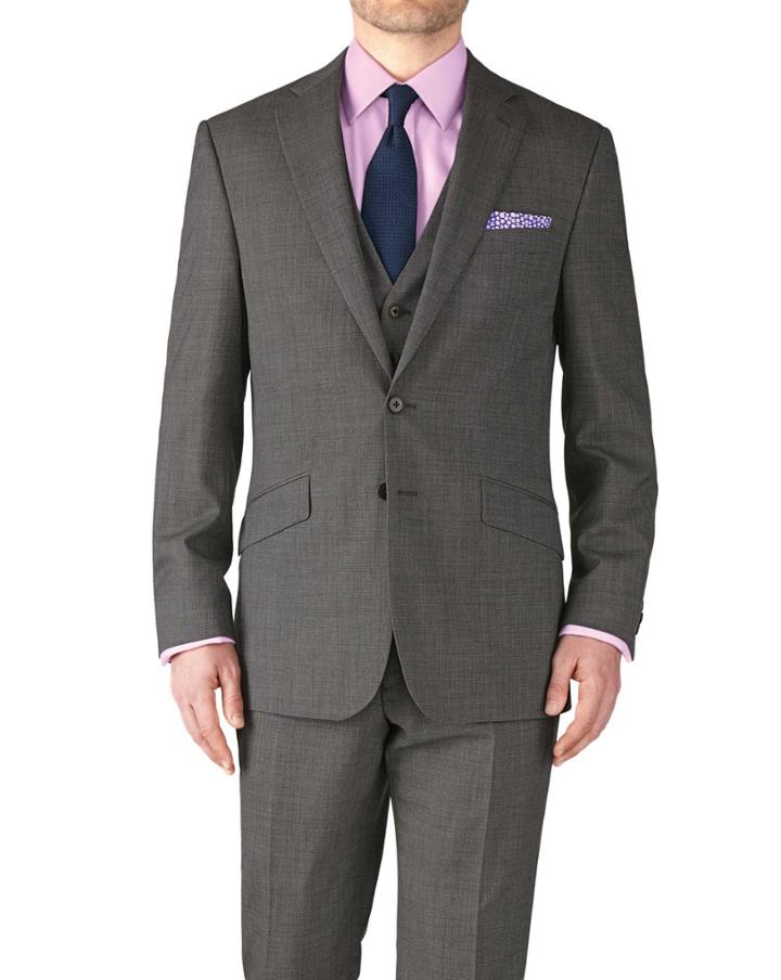 Charles Tyrwhitt Charles Tyrwhitt Grey Slim Fit End-on-end Business Suit Wool Jacket Size 36