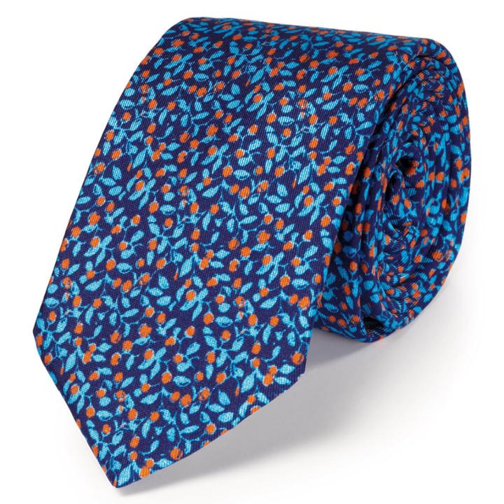 Charles Tyrwhitt Charles Tyrwhitt Luxury Slim Blue Floral Print Tie