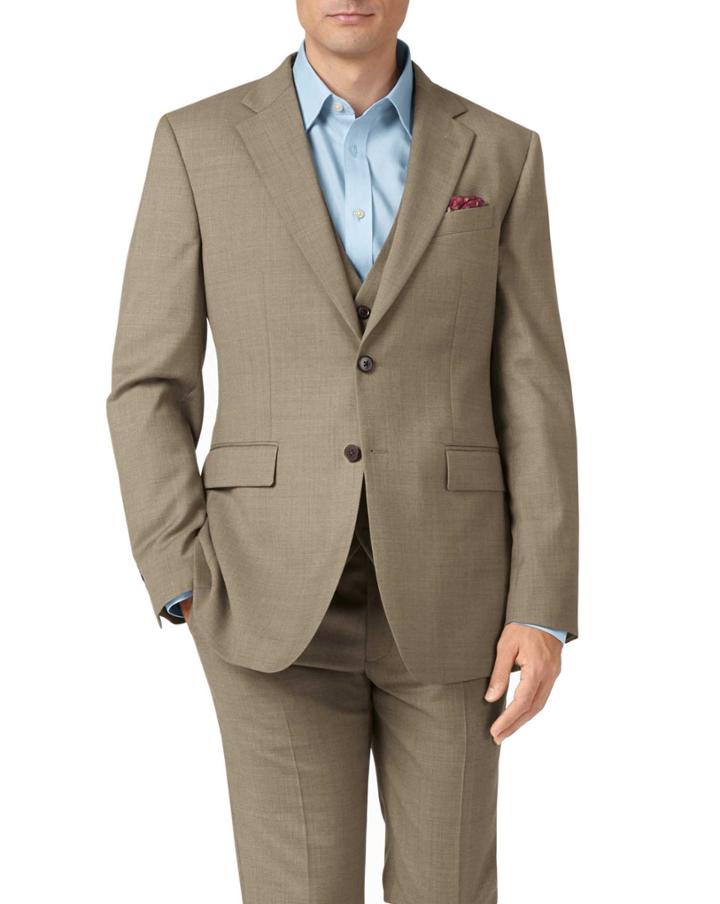 Charles Tyrwhitt Fawn Slim Fit Twill Business Suit Wool Jacket Size 38 By Charles Tyrwhitt